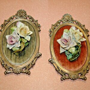Capodimonte Italian Porcelain Raised Rose Wall Hangings